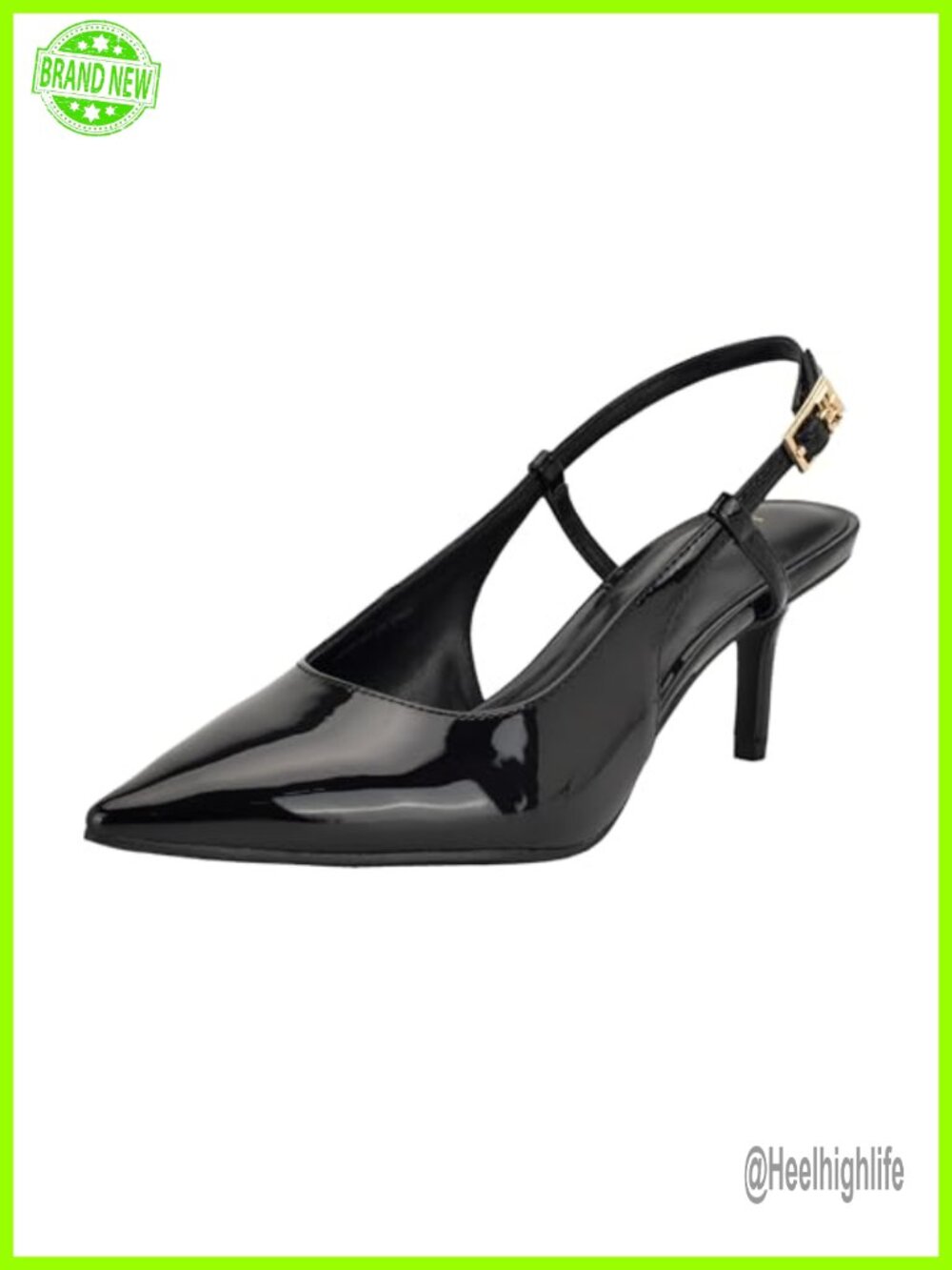Pointy Toe Slingback Kitten Heel Pump Faux Patent Leather Formal Dress Shoe